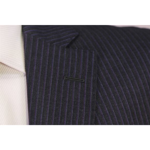 Domenico Vacca Black Purple Pink Striped 2B Wool Cashmere Suit 42L - Picture 5 of 11